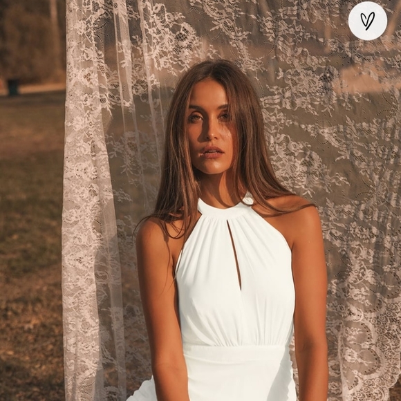 Lulus| Truly Delightful White Halter Maxi Dress| Size XS| WeddinglProm|Gown - Picture 3 of 15